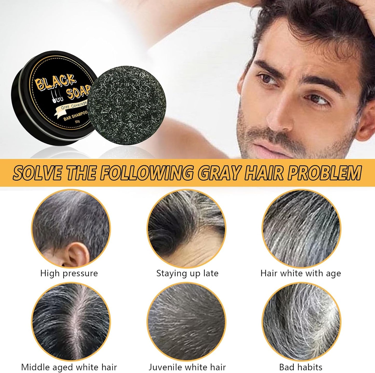 Shampoo Bar,Shampoo per Capelli Grigi, Shampoo per Capelli Grigi Inverso,Copertura Capelli Grigi,Soap Cover Bar Shampoo,Coprente Capelli Bianchi,Shampoo Saponetta