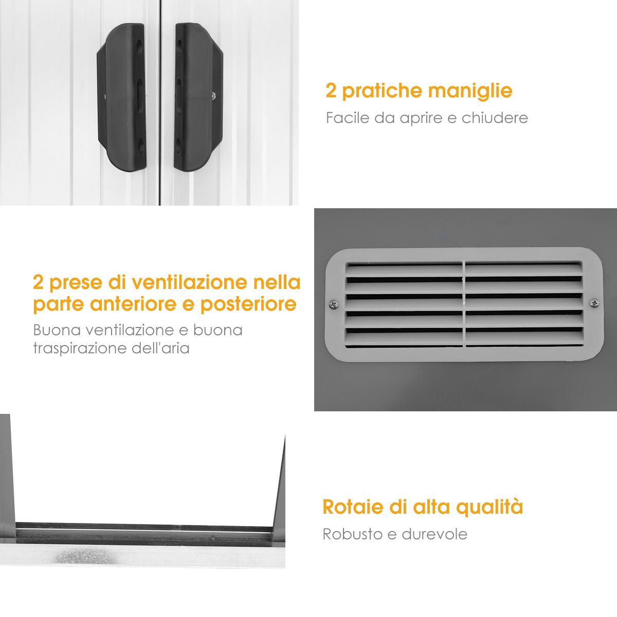 Casetta Da Giardino in Metallo Con Ante Scorrevoli E Maniglie, Casetta per Attrezzi 238X128X181Cm Grigio