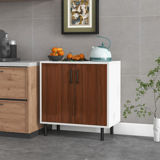 Credenza Cucina in Legno Con 2 Ante Ripiano Regolabile a 5 Posizioni, Mobile Buffet Portaoggetti Noce