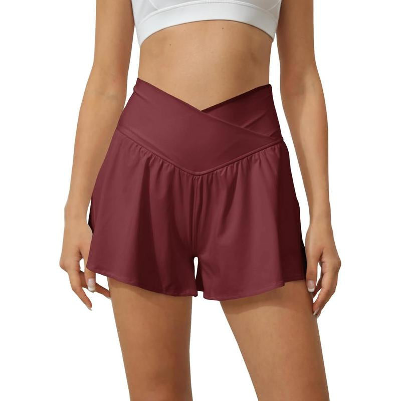 Fisace Women Crossover Shorts Flowy Athletic Butterfly 2 in 1 Shorts with Pocket High Waist Running Workout Skorts