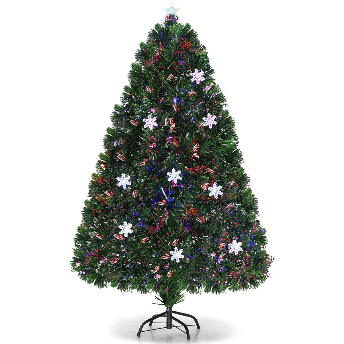 Albero Di Natale Artificiale 210Cm a LED Con Cambia Colori in Fibra Di Vetro Con 280 Rami, 40 Luci LED Fiocchi Di Neve E Stella