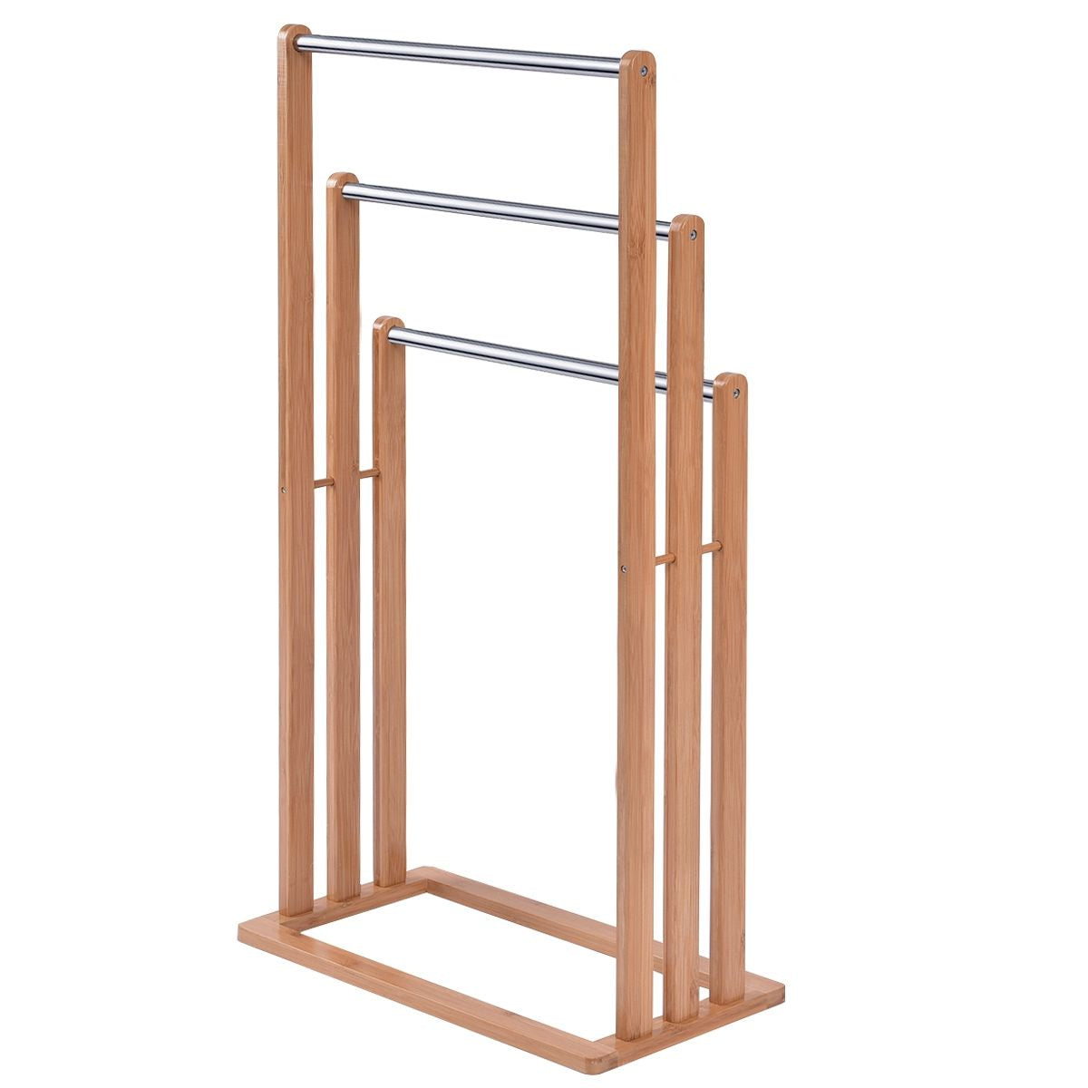 Porta Asciugamani in Legno Di Bambu Con 3 Barre in Acciaio Inox Da Terra 46X24X84Cm