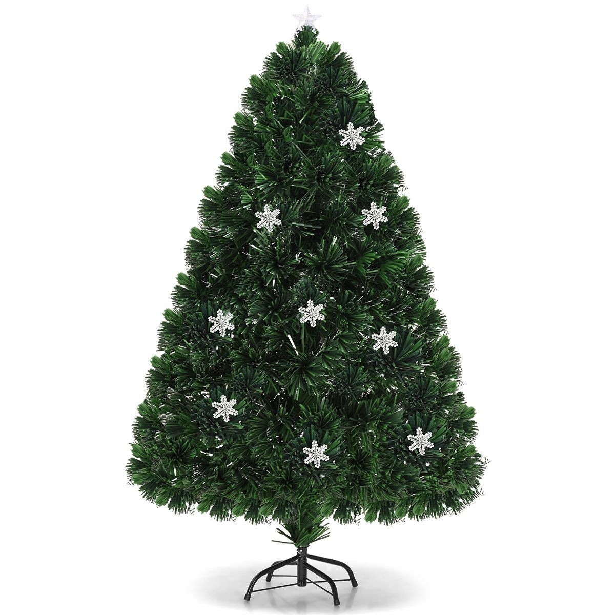 Albero Di Natale Artificiale 210Cm a LED Con Cambia Colori in Fibra Di Vetro Con 280 Rami, 40 Luci LED Fiocchi Di Neve E Stella
