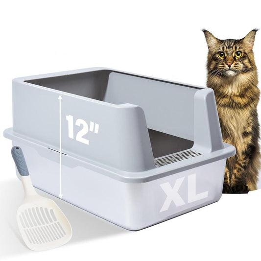Stainless Steel Litter Box with Lid, XL Cat Litter Box High Sides, Anti-Urine Leakage Metal Litter Box Extra Large for Big Kitty, Multiple Cats, Never Absorbs Odors, Non-Stick, Easy Clean