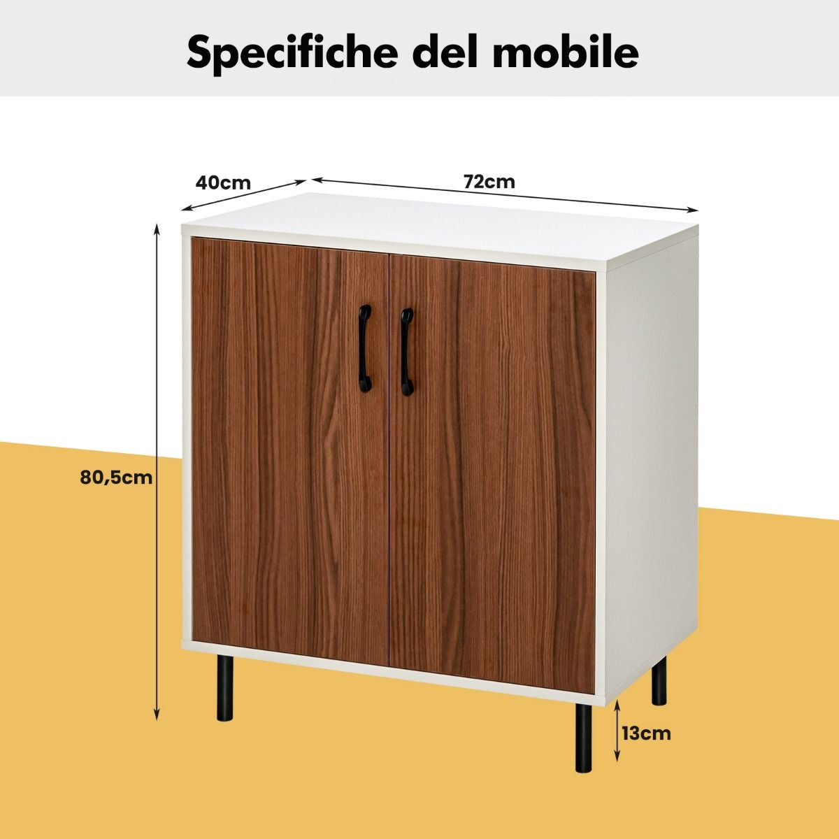 Credenza Cucina in Legno Con 2 Ante Ripiano Regolabile a 5 Posizioni, Mobile Buffet Portaoggetti Noce