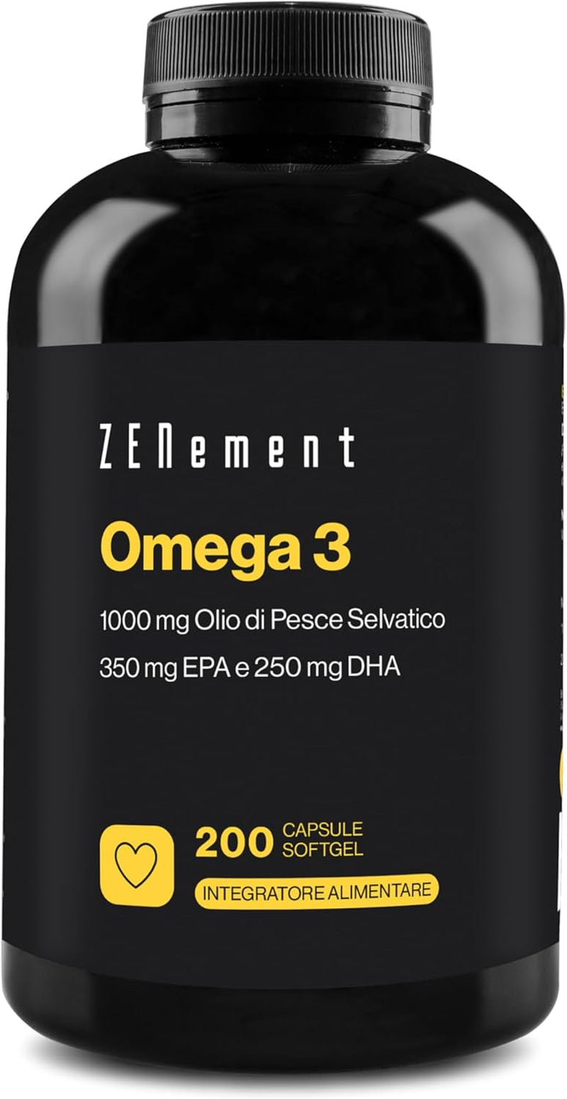 Omega 3, Olio Di Pesce Omega3 2000Mg Ad Alto Dosaggio Con 700 Mg EPA E 500 Mg DHA per Porzione, 200 Capsule Softgel - Acidi Grassi EPA DHA