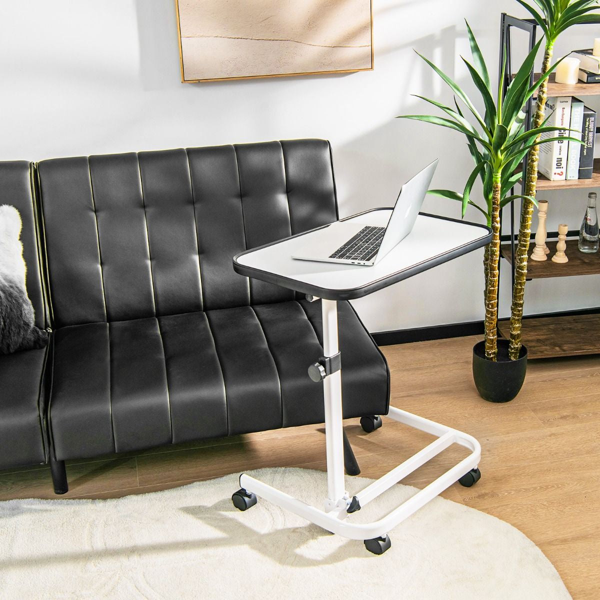 Tavolino Con Ruote Piroettanti Altezza Regolabile a 9 Posizioni Piano Inclinabile, Tavolino Porta PC 61X43,5X93Cm 2 Colori