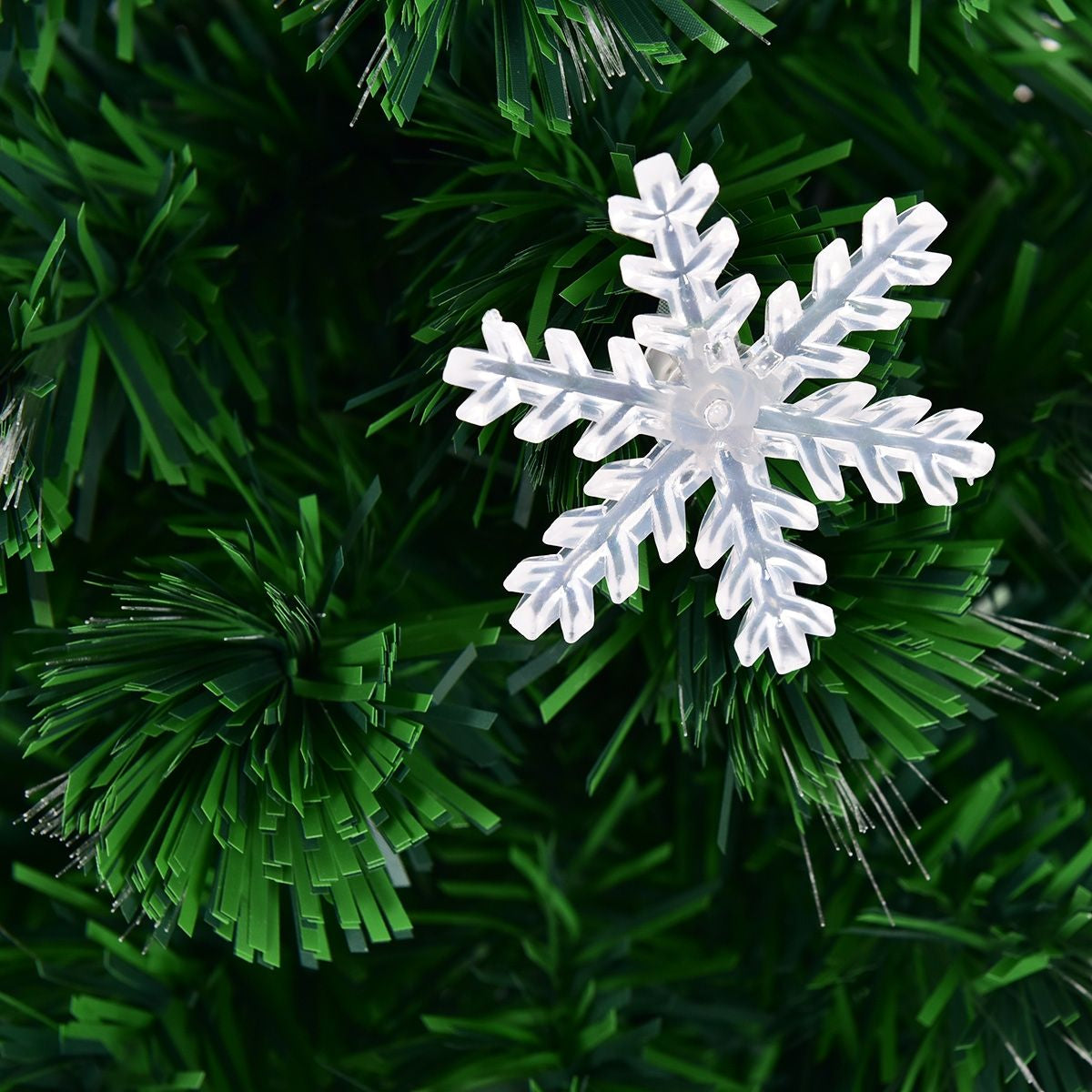 Albero Di Natale Artificiale 210Cm a LED Con Cambia Colori in Fibra Di Vetro Con 280 Rami, 40 Luci LED Fiocchi Di Neve E Stella