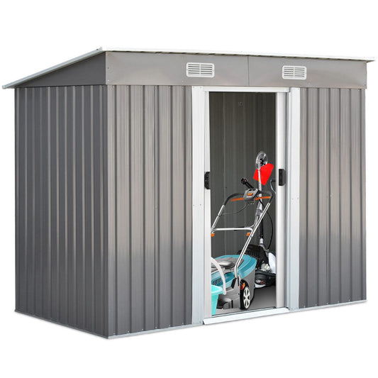 Casetta Da Giardino in Metallo Con Ante Scorrevoli E Maniglie, Casetta per Attrezzi 238X128X181Cm Grigio
