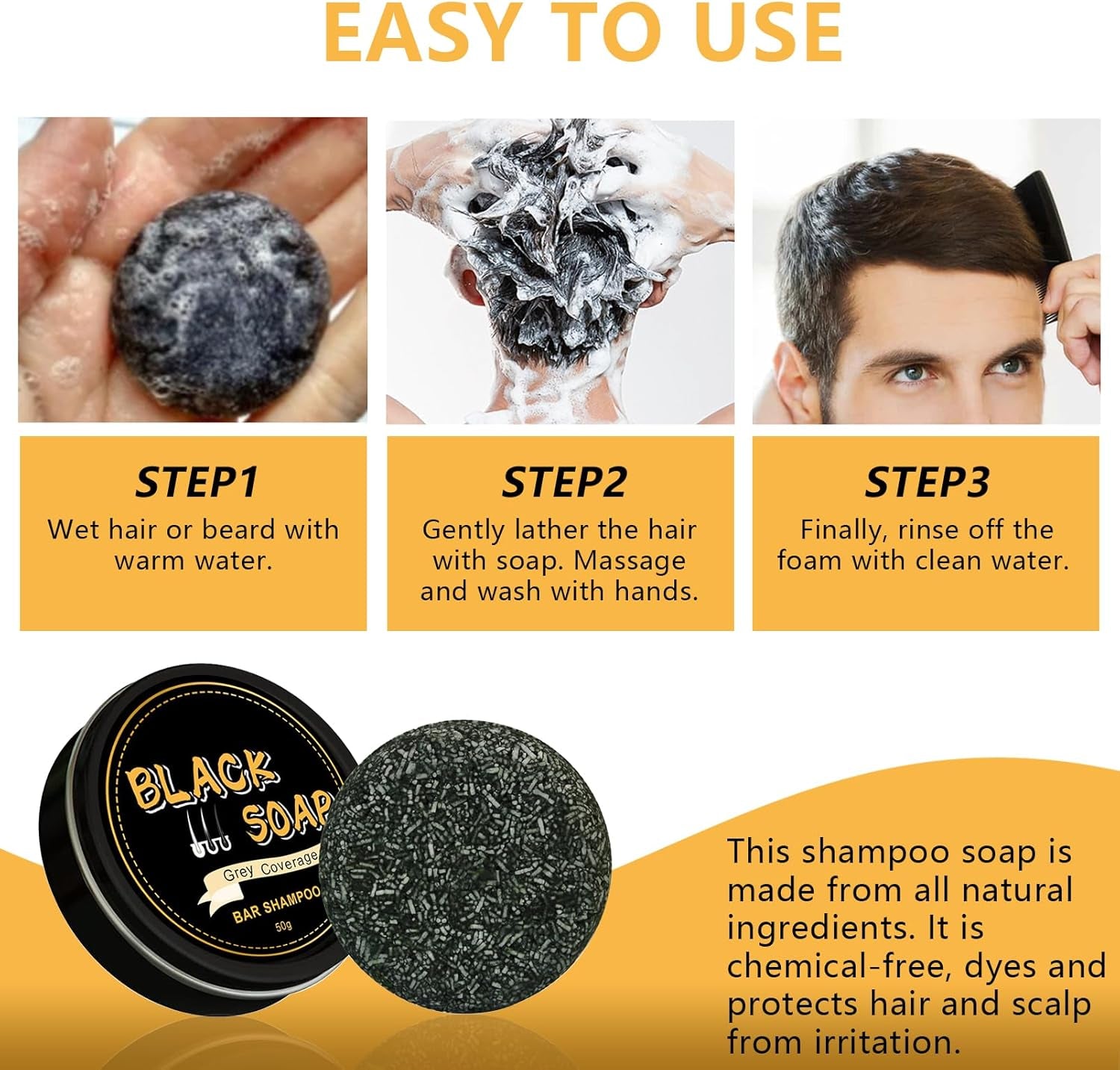 Shampoo Bar,Shampoo per Capelli Grigi, Shampoo per Capelli Grigi Inverso,Copertura Capelli Grigi,Soap Cover Bar Shampoo,Coprente Capelli Bianchi,Shampoo Saponetta