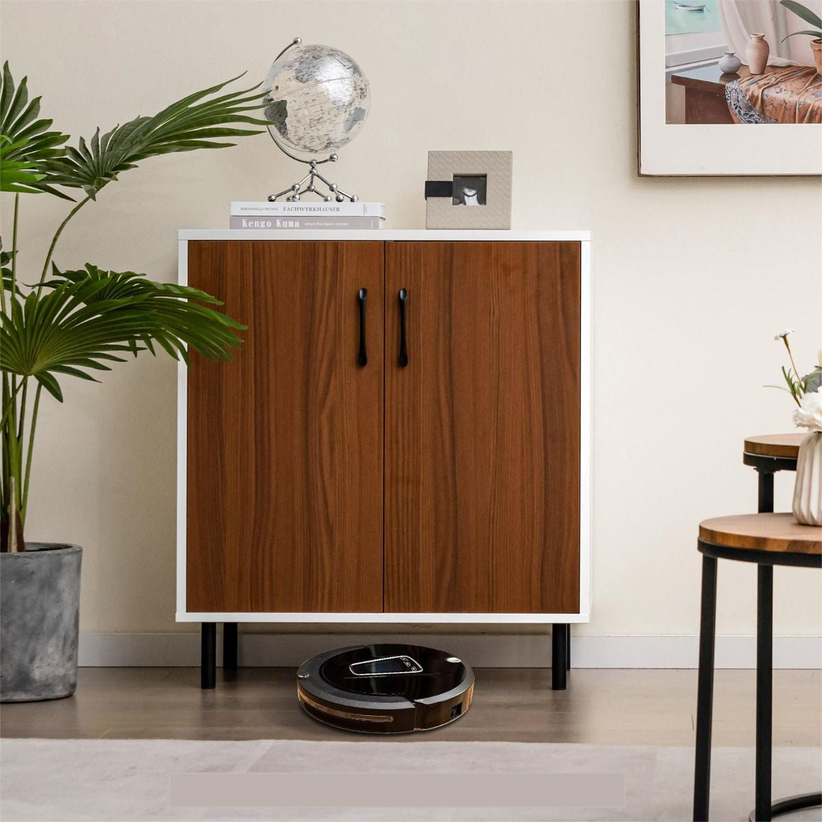 Credenza Cucina in Legno Con 2 Ante Ripiano Regolabile a 5 Posizioni, Mobile Buffet Portaoggetti Noce