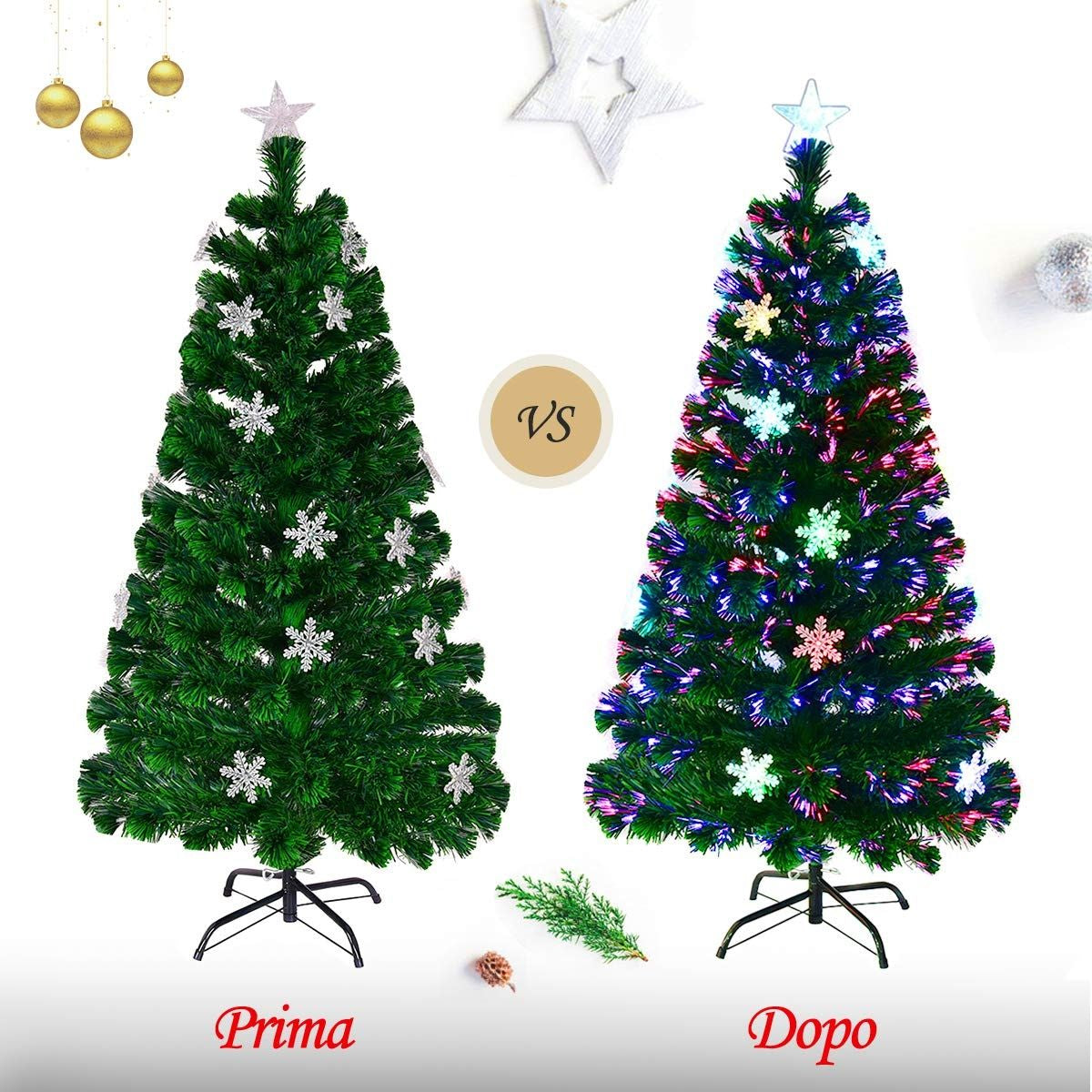 Albero Di Natale Artificiale 210Cm a LED Con Cambia Colori in Fibra Di Vetro Con 280 Rami, 40 Luci LED Fiocchi Di Neve E Stella