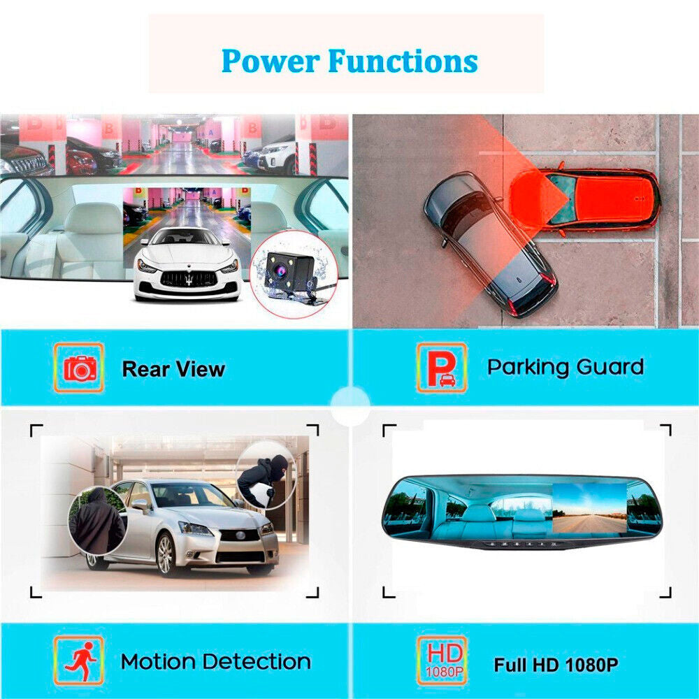 SPECCHIETTO RETROVISORE TELECAMERA AUTO MONITOR DVR VIDEO AUDIO REGISTRATORE HD