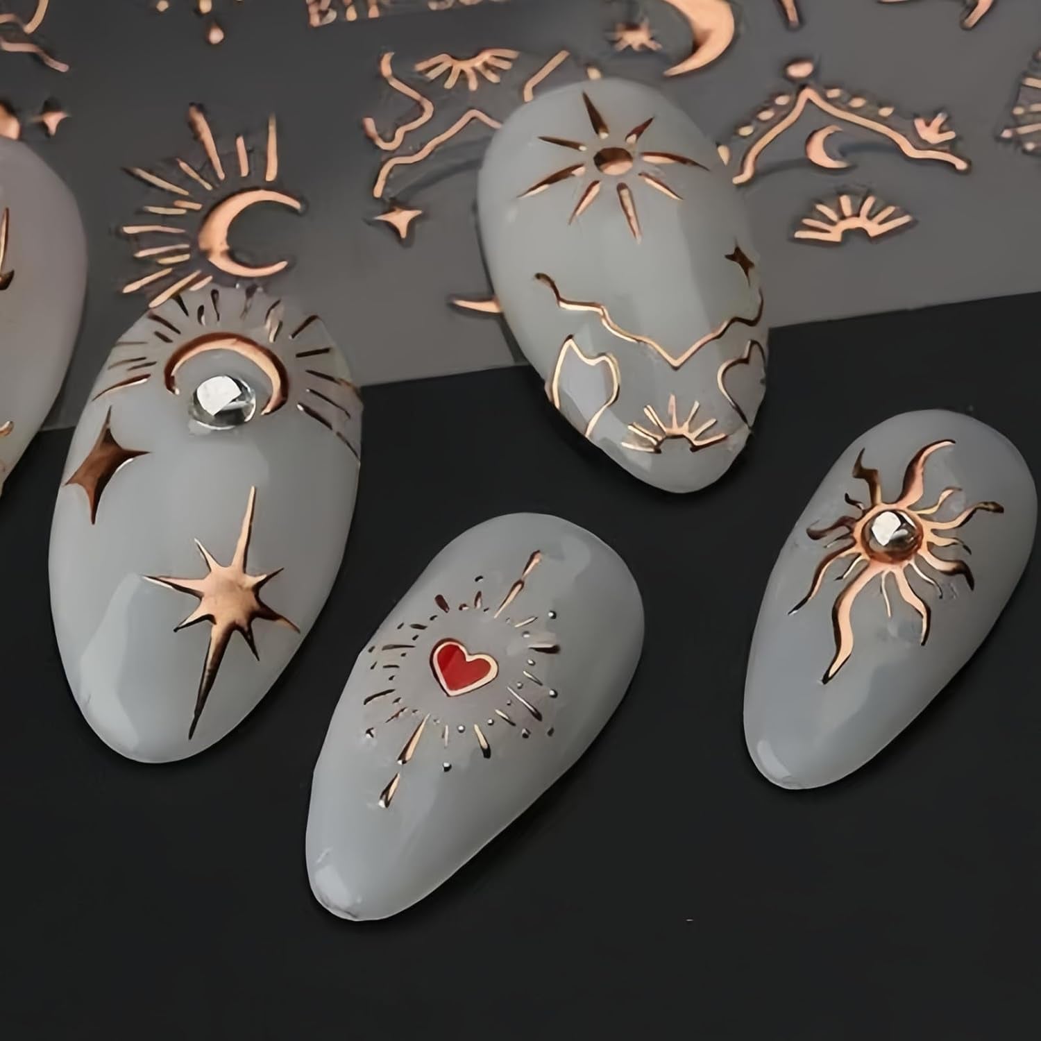 9 Fogli Adesivi Unghie, Stella Luna Sole Adesivi Oro Argento Nail Art, Laser Farfalle Stickers Unghie, Autoadesivi Decorazioni Unghie per Donna Ragazze Accessorio Nail Art Fai Da Te