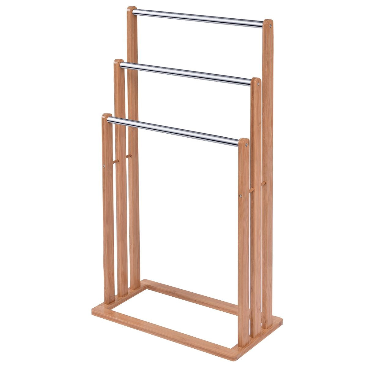 Porta Asciugamani in Legno Di Bambu Con 3 Barre in Acciaio Inox Da Terra 46X24X84Cm