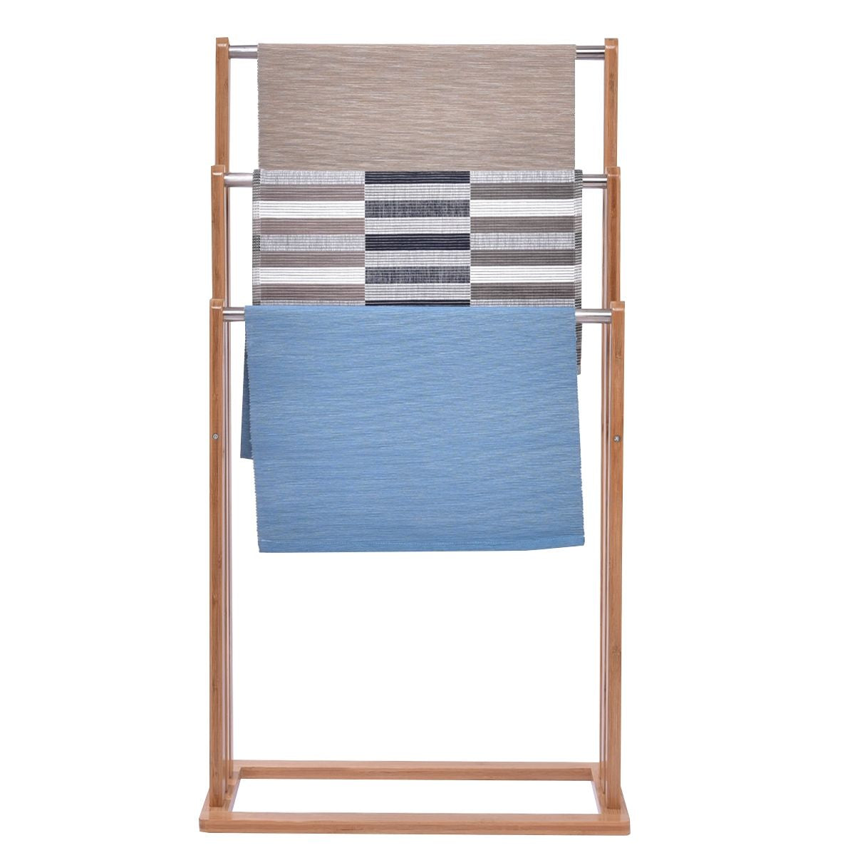 Porta Asciugamani in Legno Di Bambu Con 3 Barre in Acciaio Inox Da Terra 46X24X84Cm