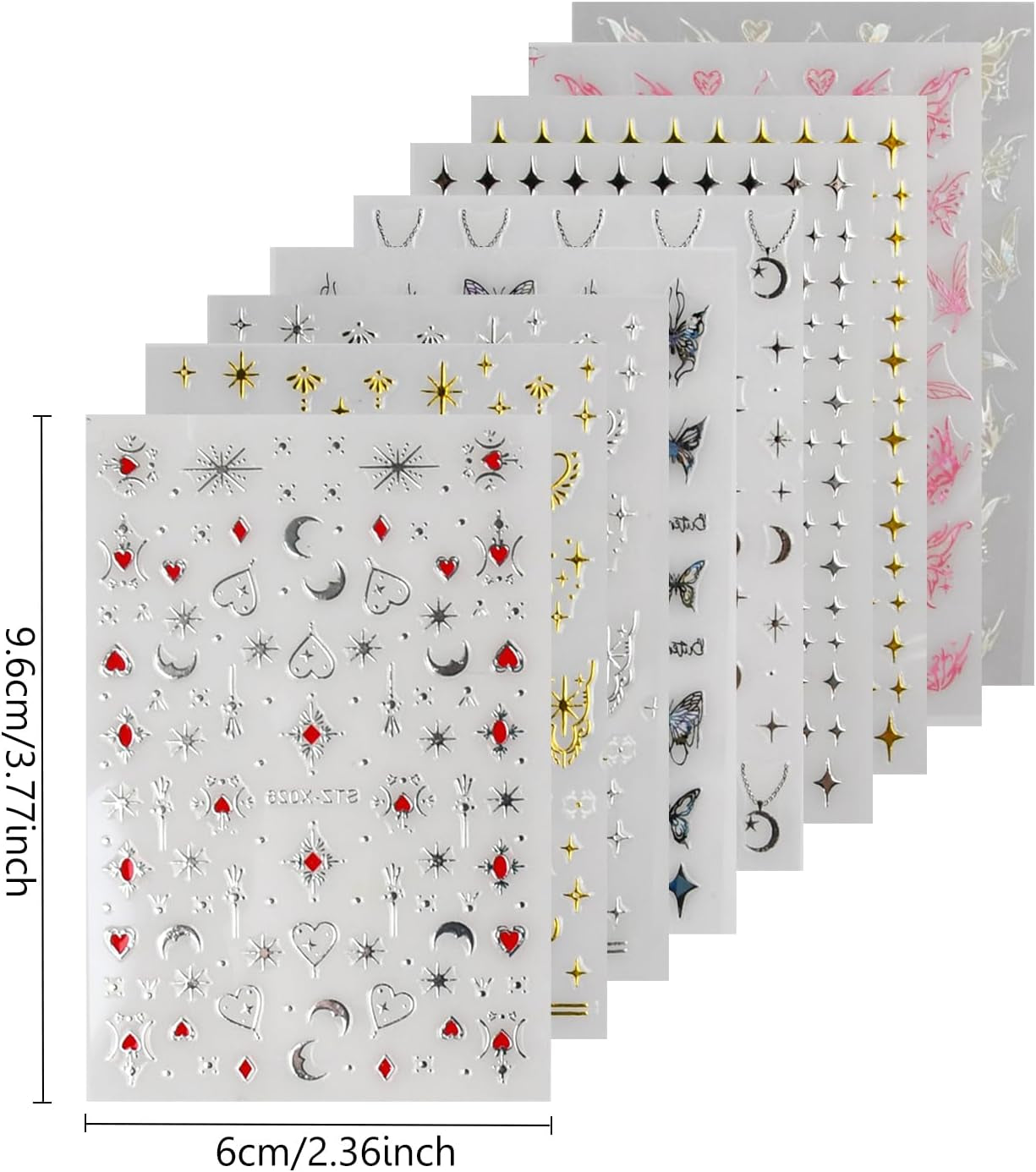 9 Fogli Adesivi Unghie, Stella Luna Sole Adesivi Oro Argento Nail Art, Laser Farfalle Stickers Unghie, Autoadesivi Decorazioni Unghie per Donna Ragazze Accessorio Nail Art Fai Da Te