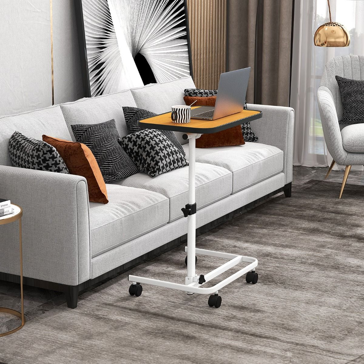 Tavolino Con Ruote Piroettanti Altezza Regolabile a 9 Posizioni Piano Inclinabile, Tavolino Porta PC 61X43,5X93Cm 2 Colori