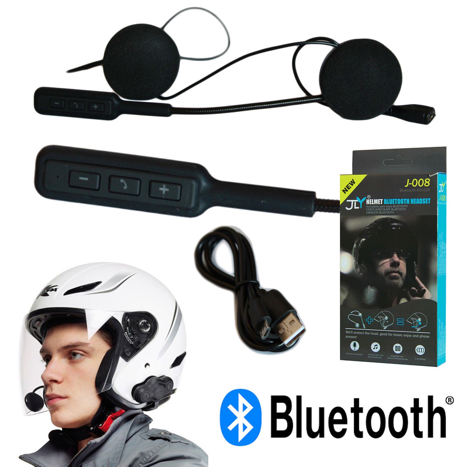 HEADSET MICROFONO AURICOLARE BLUETOOTH IMPERMEABILE per CASCO MOTO MP3