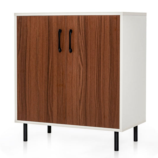 Credenza Cucina in Legno Con 2 Ante Ripiano Regolabile a 5 Posizioni, Mobile Buffet Portaoggetti Noce