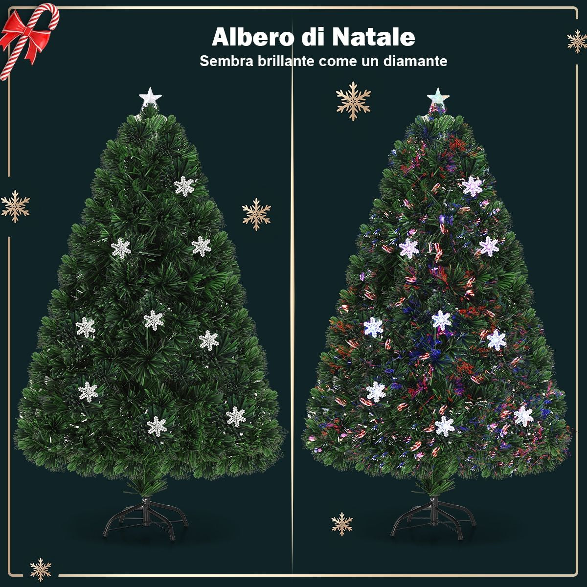 Albero Di Natale Artificiale 210Cm a LED Con Cambia Colori in Fibra Di Vetro Con 280 Rami, 40 Luci LED Fiocchi Di Neve E Stella