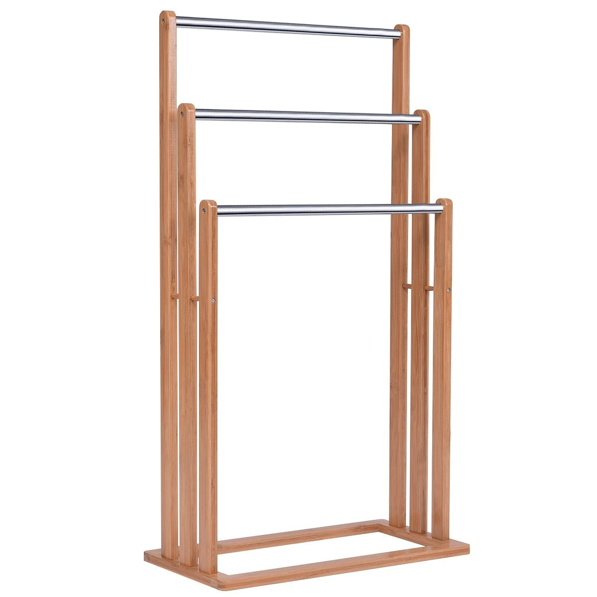 Porta Asciugamani in Legno Di Bambu Con 3 Barre in Acciaio Inox Da Terra 46X24X84Cm